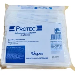 APLICADOR DE ALGODON ESTERIL - CAJA (100 Unidades), 3 Pz de 15cm